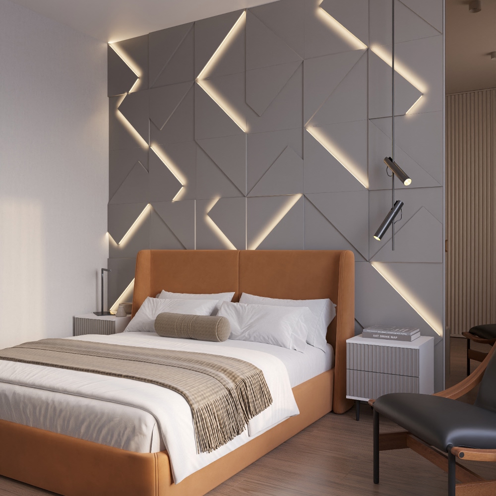 Модульная стеновая 3D панель с LED подсветкой КВАРЦ / FRACTO