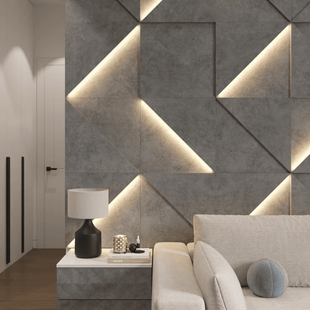 Модульная стеновая панель с 3D и LED подсветкой БЕТОН / PRIZMA