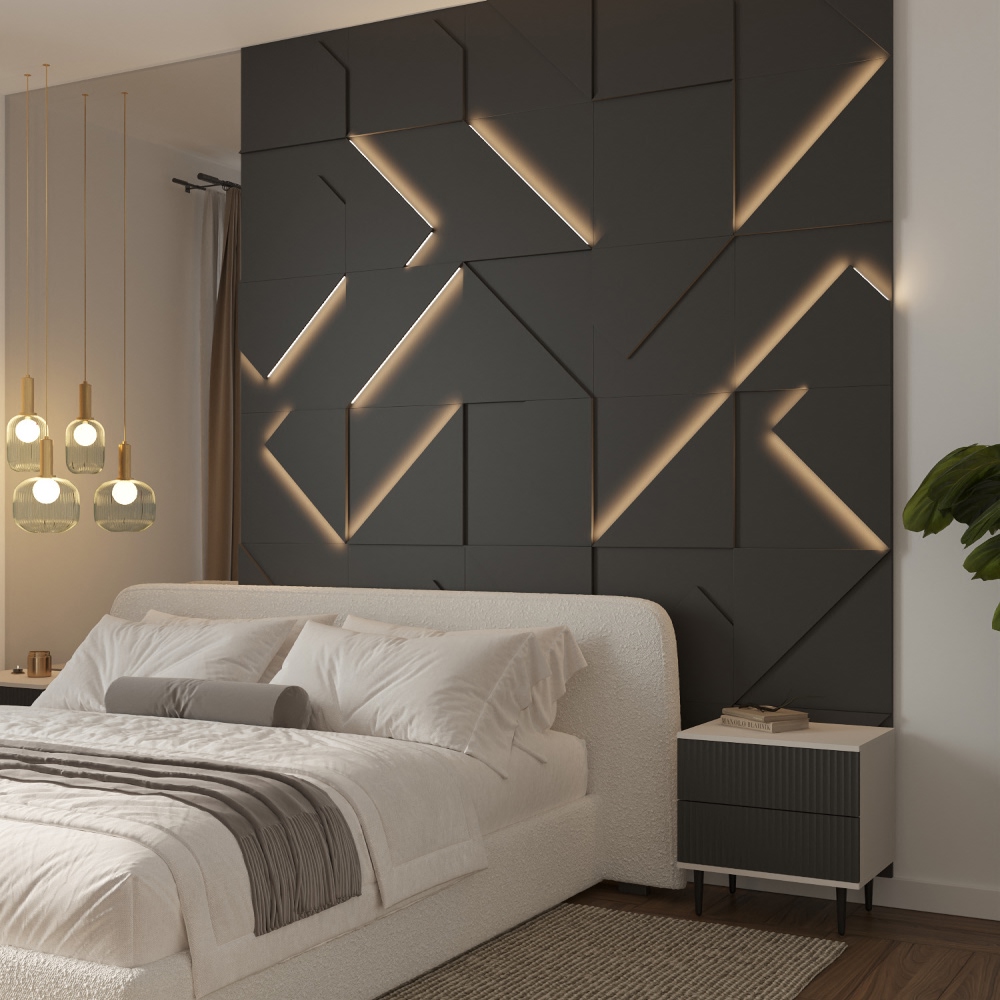 Модульная стеновая 3D панель с LED подсветкой ДАРК ГРЕЙ / FRACTO