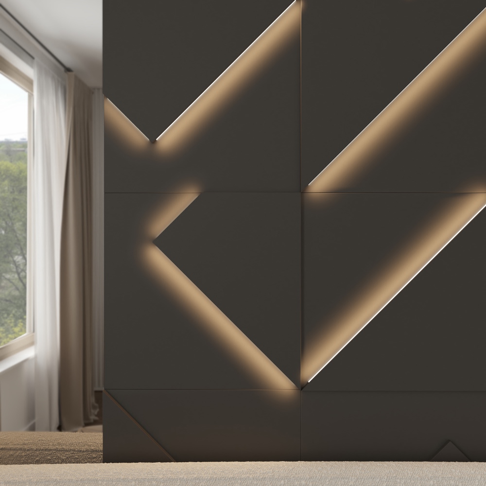 Модульная стеновая 3D панель с LED подсветкой ДАРК ГРЕЙ / FRACTO