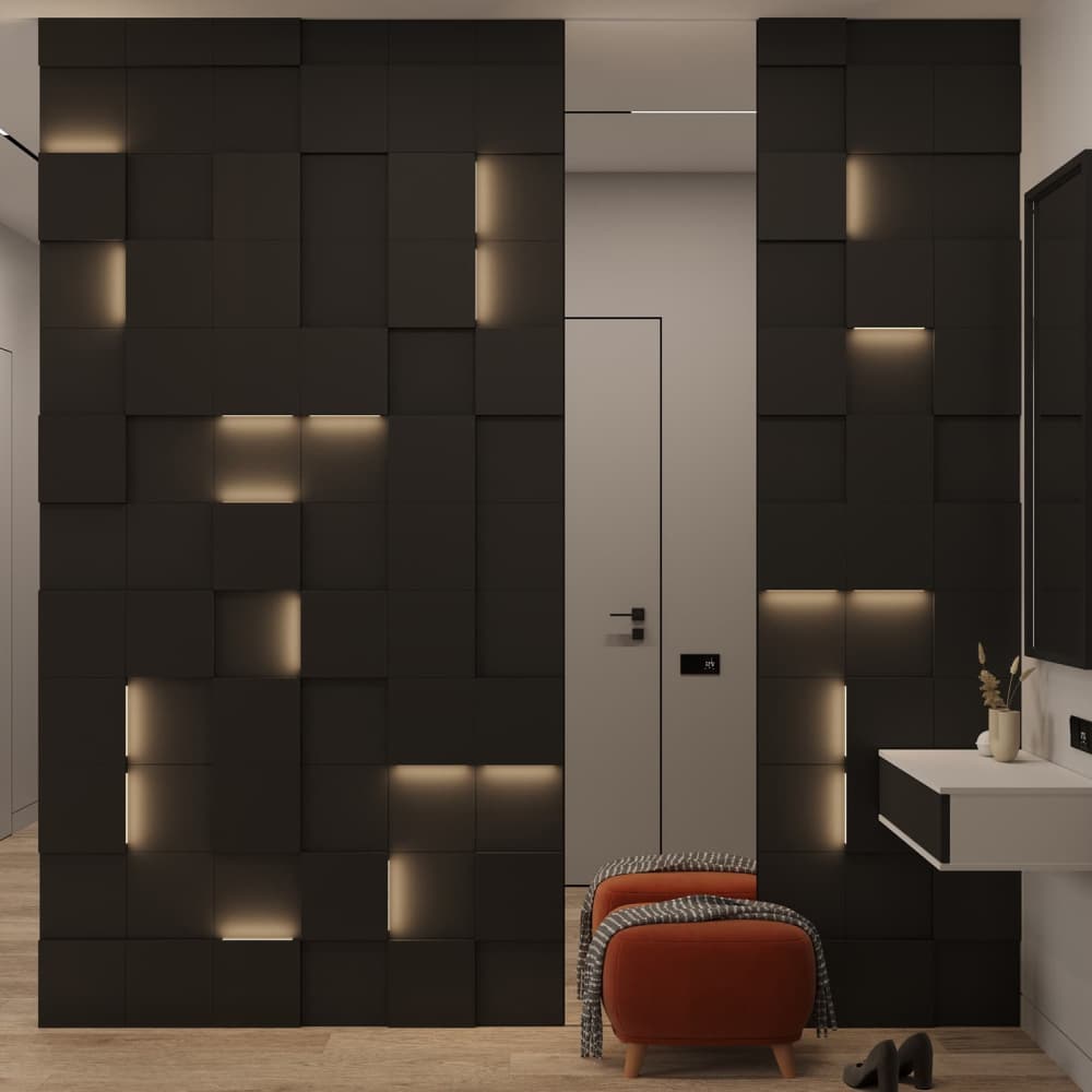 Модульная стеновая панель с 3D и LED подсветкой ДАРК ГРЕЙ / PIXEL