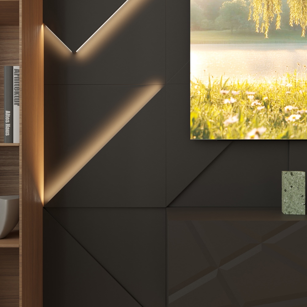 Модульная стеновая 3D панель с LED подсветкой ДАРК ГРЕЙ / FRACTO