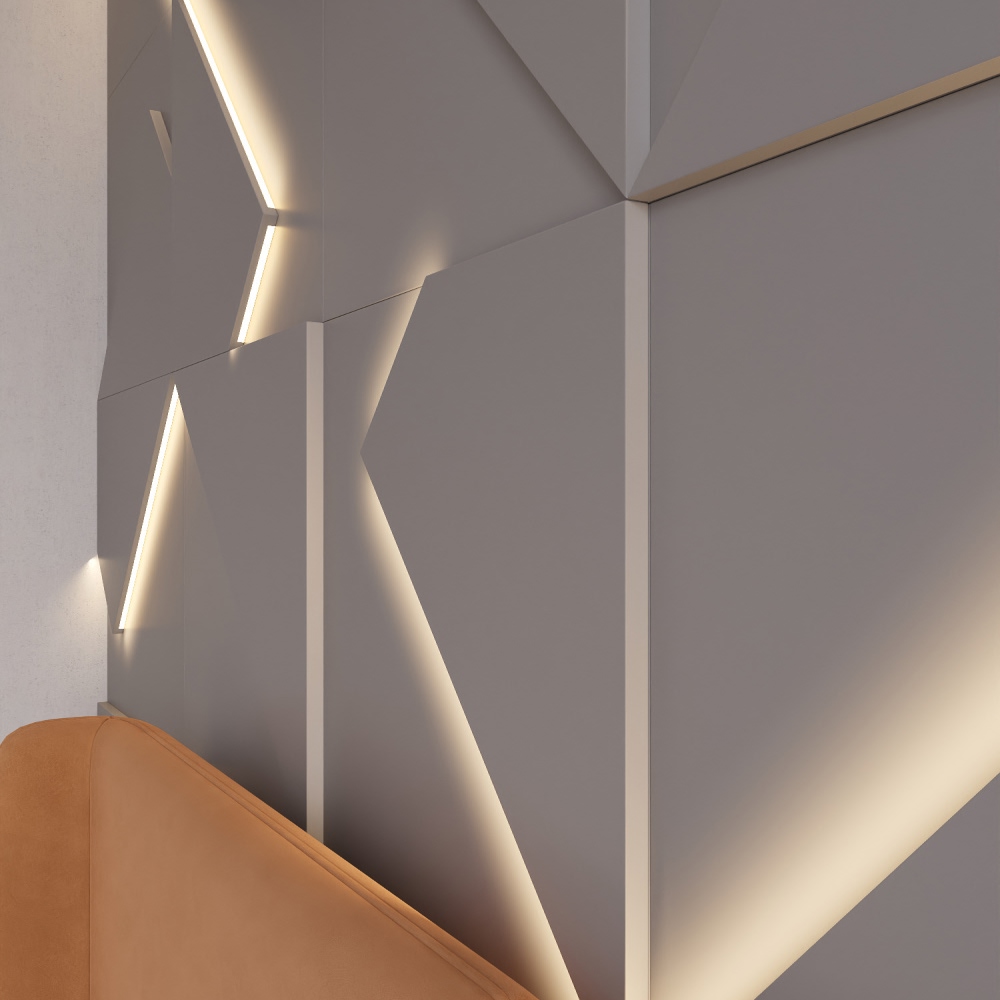 Модульная стеновая 3D панель с LED подсветкой КВАРЦ / FRACTO