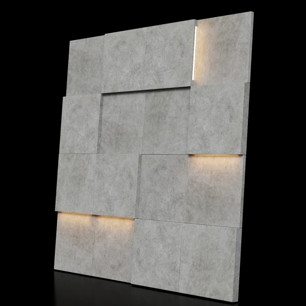 Модульная стеновая панель с 3D и LED подсветкой БЕТОН / PIXEL