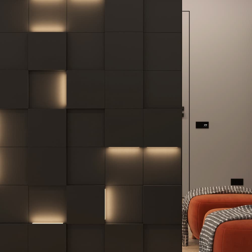 Модульная стеновая панель с 3D и LED подсветкой ДАРК ГРЕЙ / PIXEL