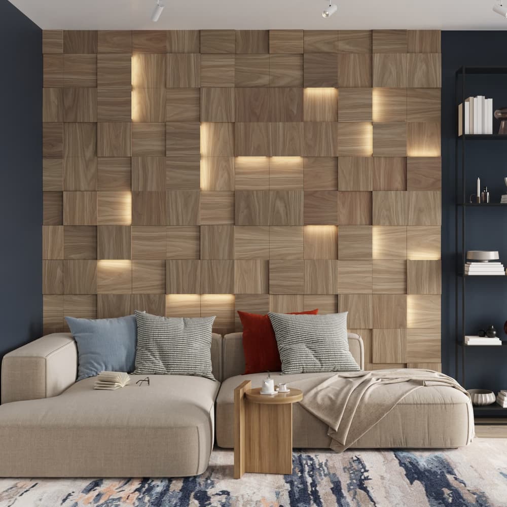 Модульная стеновая панель с 3D и LED подсветкой ОРЕХ / PIXEL