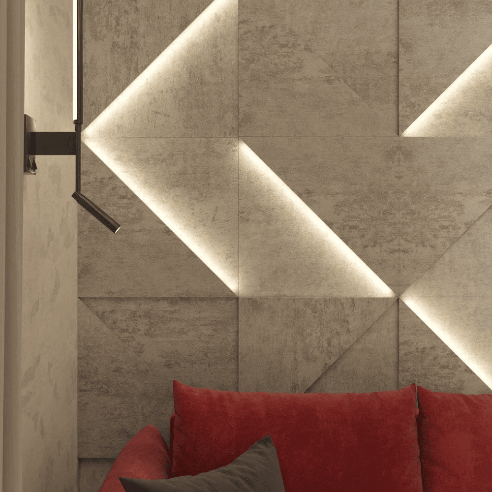 Модульная стеновая панель с 3D и LED подсветкой БЕТОН БЕЖ / PRIZMA