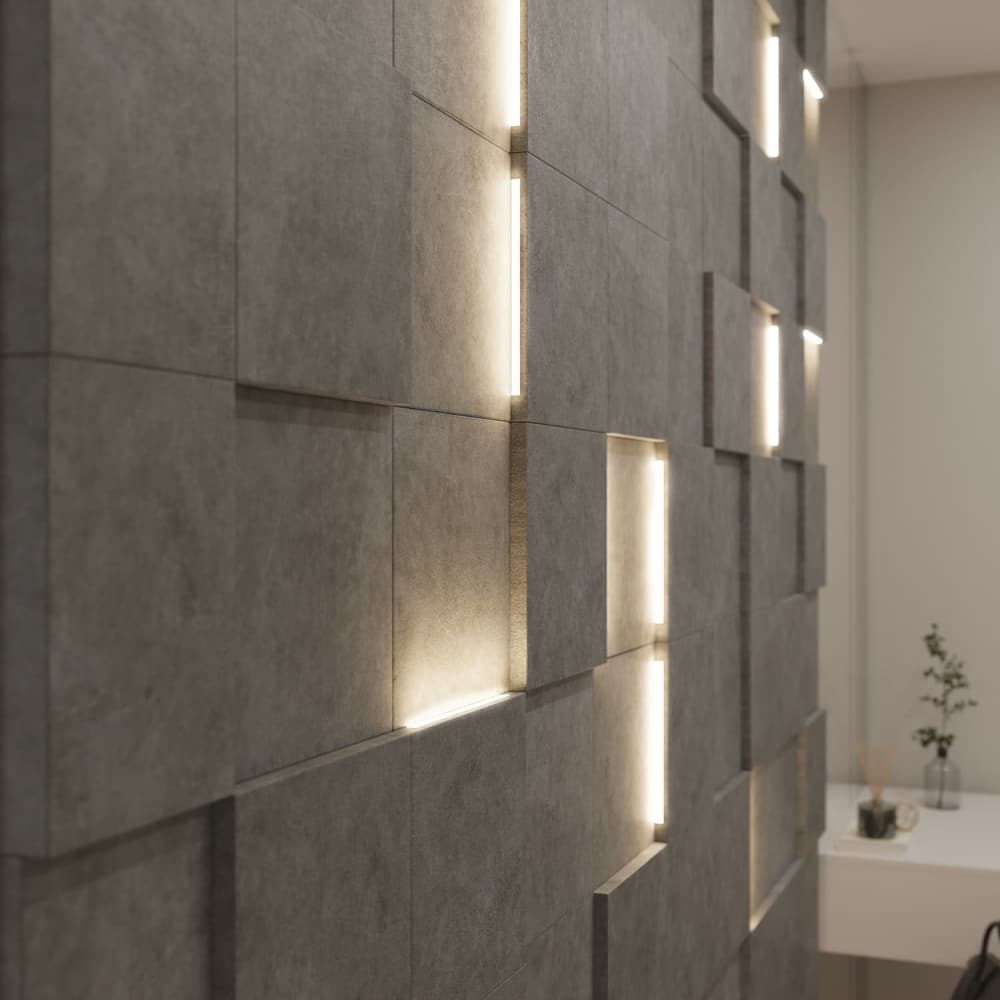Модульная стеновая панель с 3D и LED подсветкой БЕТОН / PIXEL