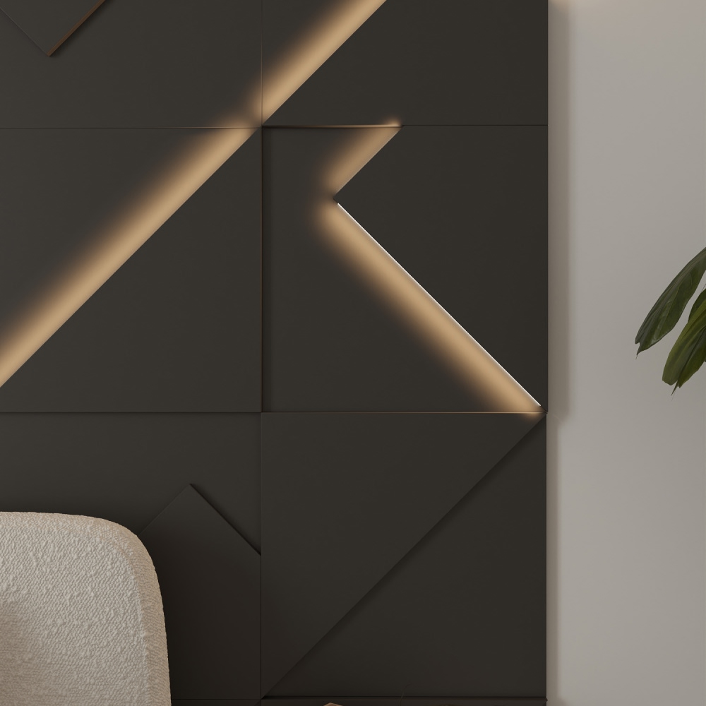 Модульная стеновая 3D панель с LED подсветкой ДАРК ГРЕЙ / FRACTO