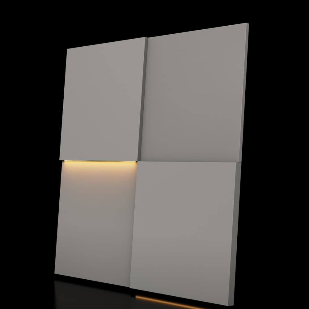 Модульная стеновая панель с 3D и LED подсветкой КВАРЦ / QUADRO