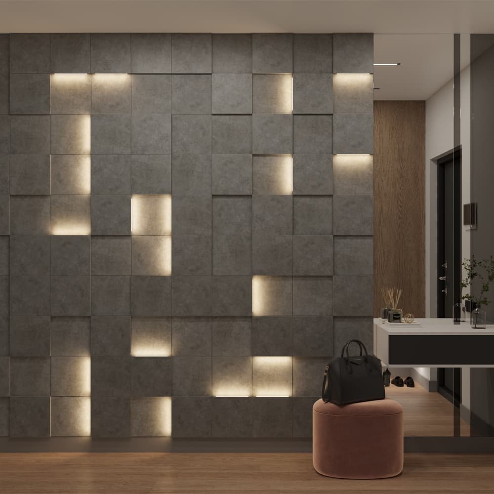 Модульная стеновая панель с 3D и LED подсветкой БЕТОН / PIXEL