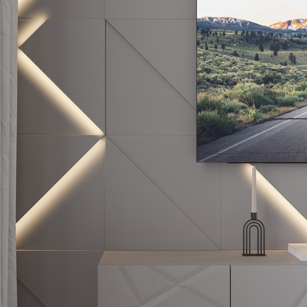 Модульная стеновая 3D панель с LED подсветкой КВАРЦ / FRACTO