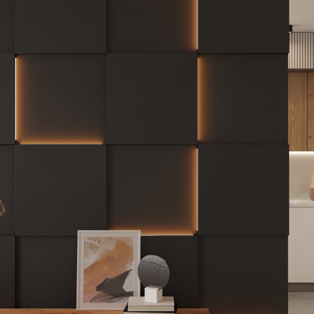 Модульная стеновая панель с 3D и LED подсветкой ДАРК ГРЕЙ / QUADRO