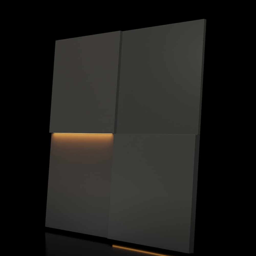 Модульная стеновая панель с 3D и LED подсветкой ДАРК ГРЕЙ / QUADRO