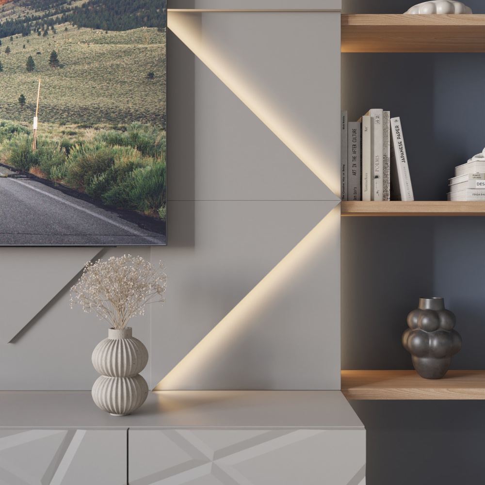 Модульная стеновая 3D панель с LED подсветкой КВАРЦ / FRACTO