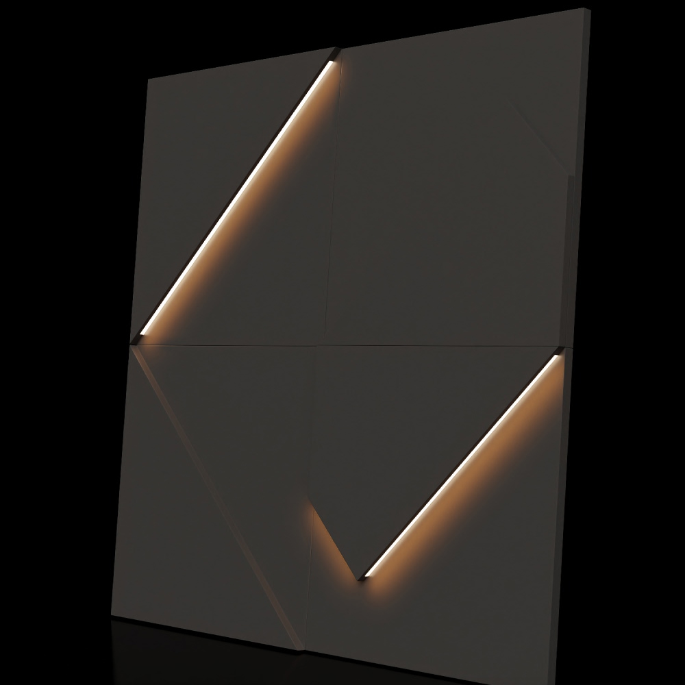 Модульная стеновая 3D панель с LED подсветкой ДАРК ГРЕЙ / FRACTO