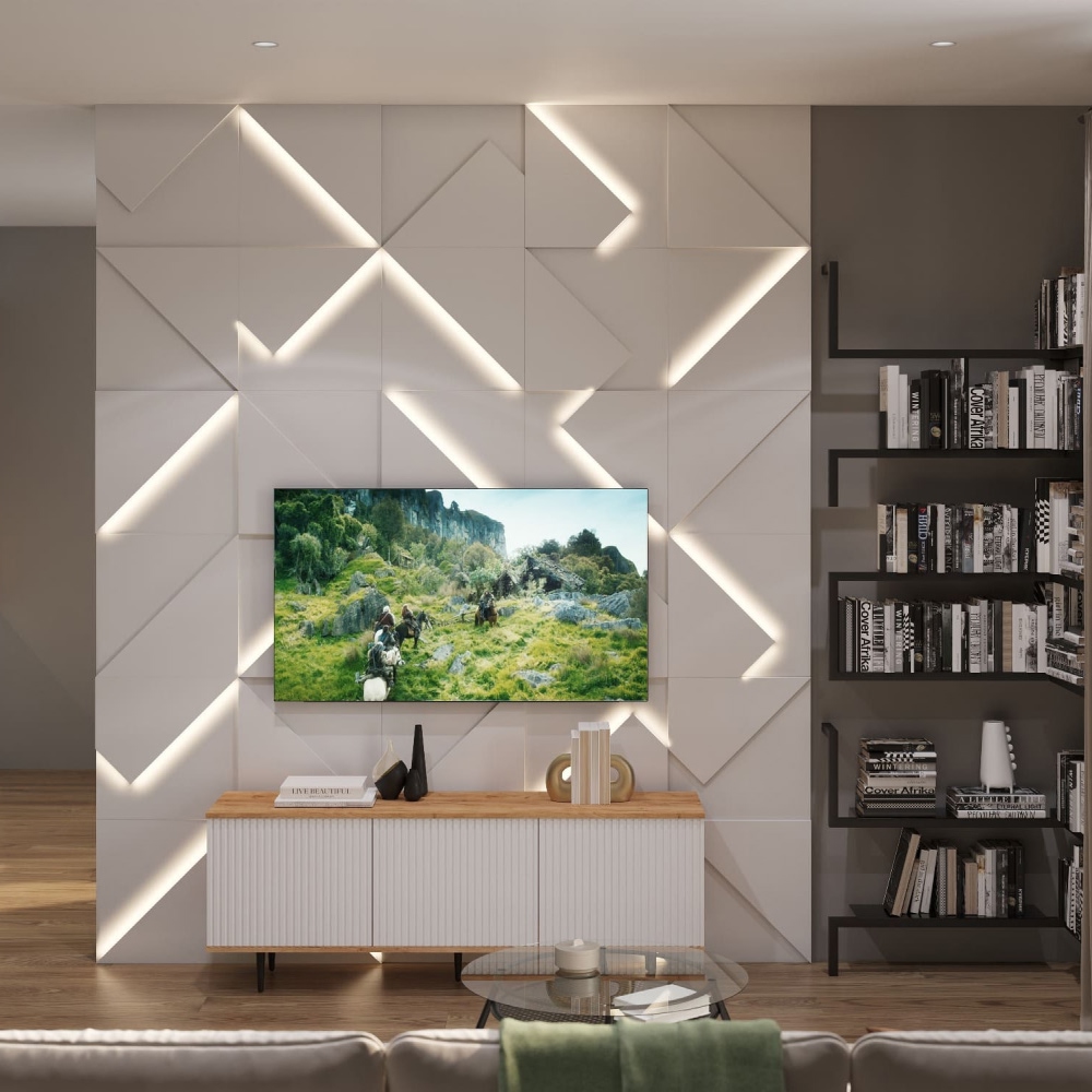 Модульная стеновая панель с 3D и LED подсветкой МИЛК / FRACTO