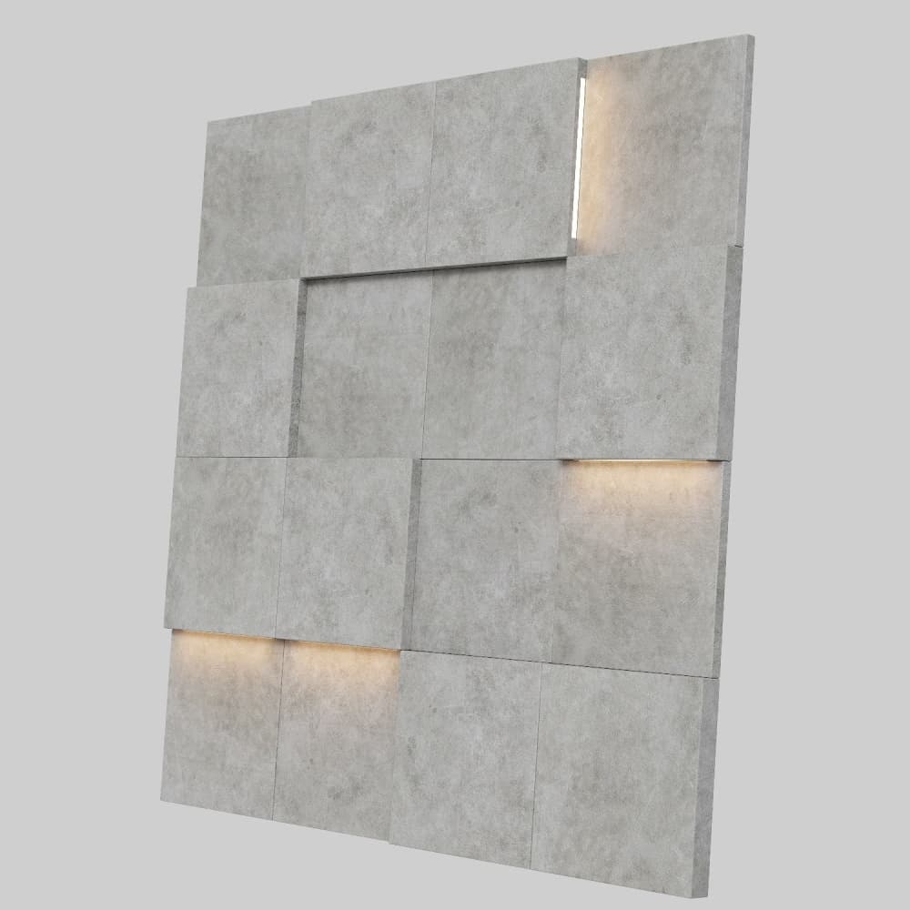 Модульная стеновая панель с 3D и LED подсветкой БЕТОН / PIXEL