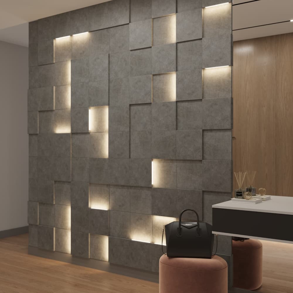 Модульная стеновая панель с 3D и LED подсветкой БЕТОН / PIXEL