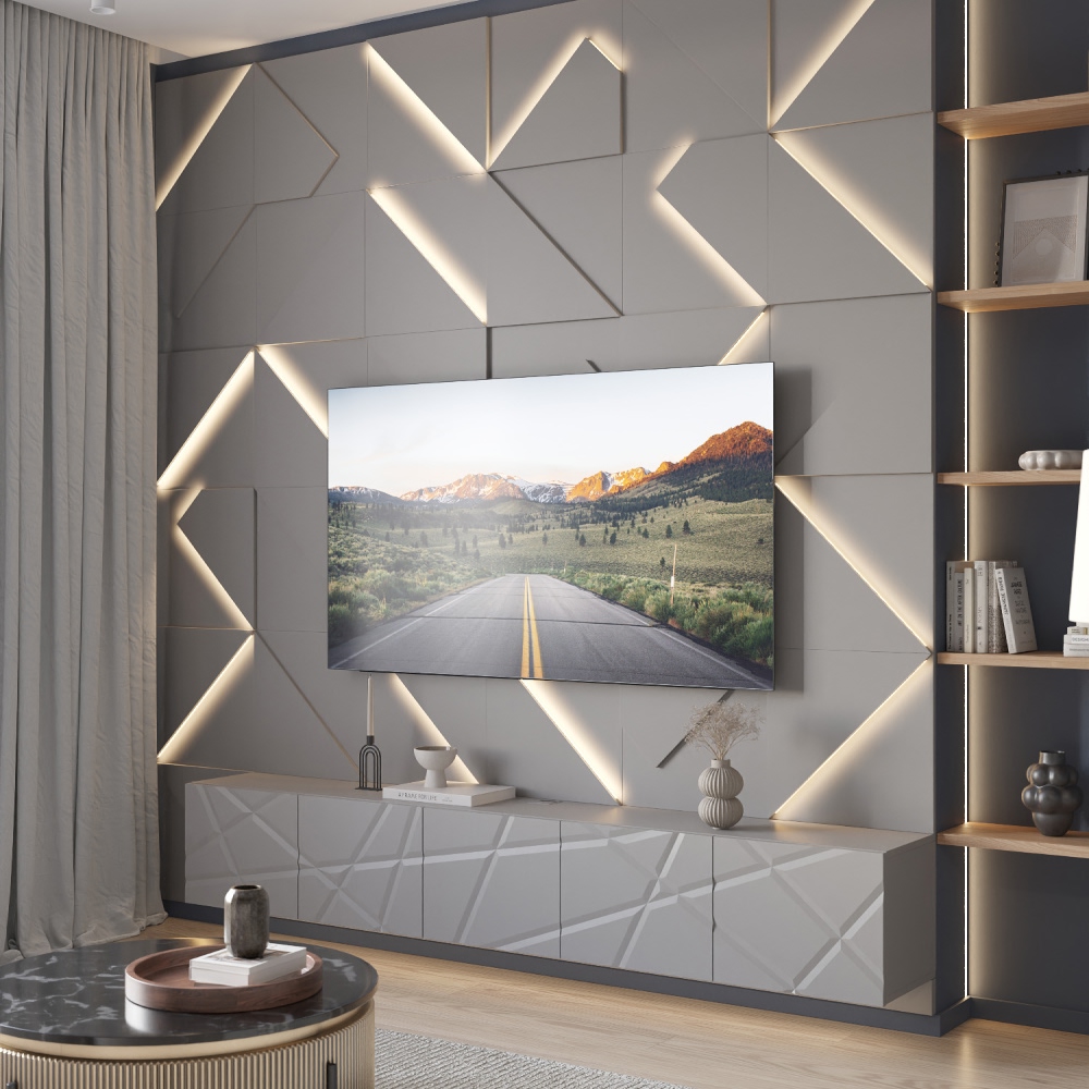Модульная стеновая 3D панель с LED подсветкой КВАРЦ / FRACTO