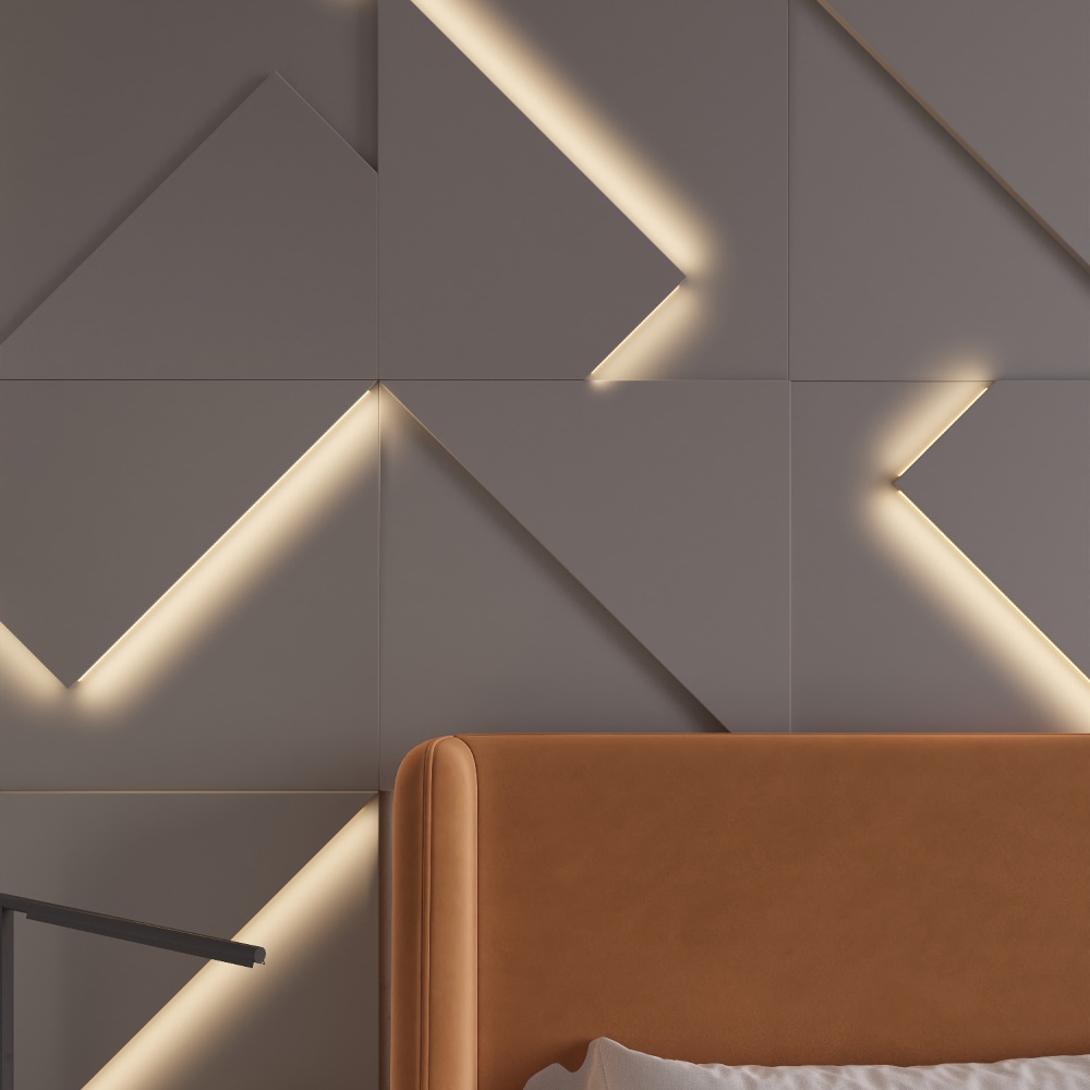 Модульная стеновая 3D панель с LED подсветкой КВАРЦ / FRACTO